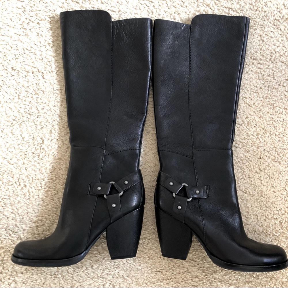 Steve Madden Quincy Black Leather Knee High Boots Brand New with Box